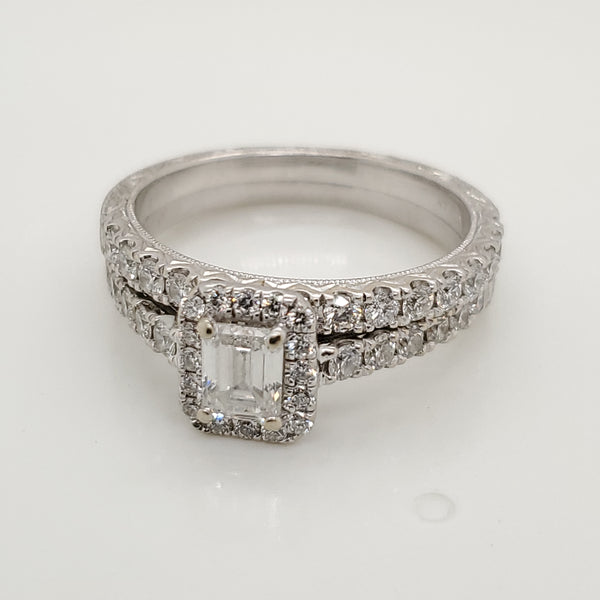 14kt White Gold .58 Carat Emerald Cut Diamond Wedding Set