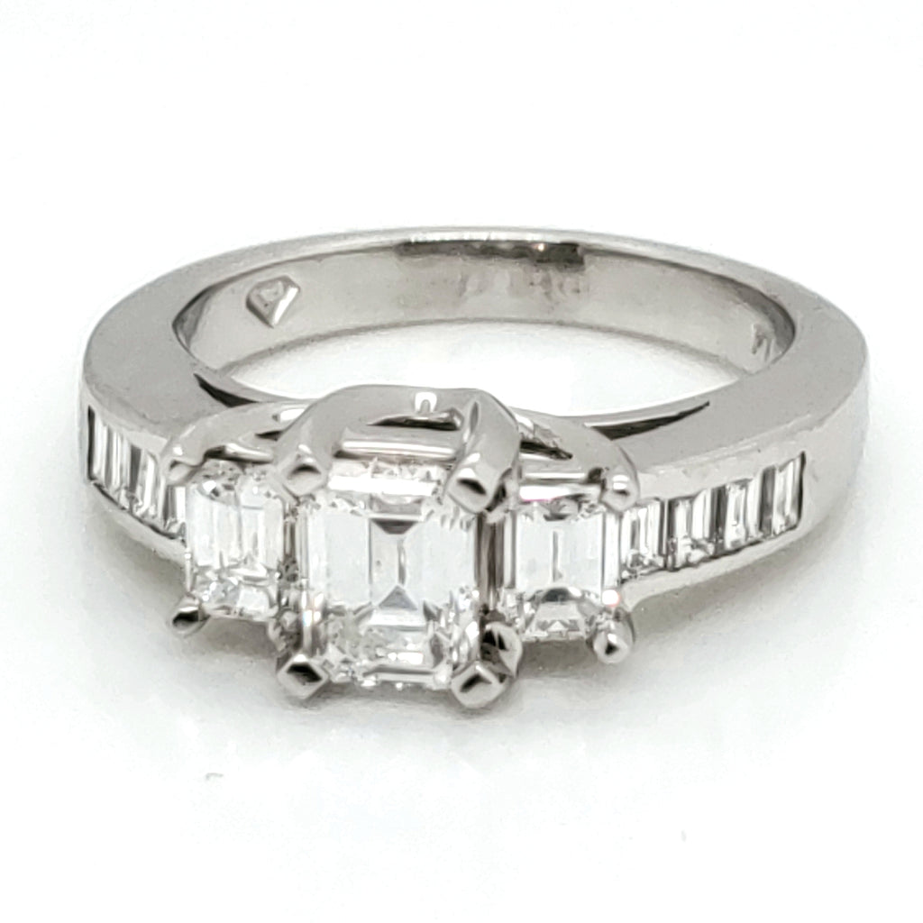 Platinum 2.00 Carat Total Weight Emerald Cut Diamond Engagement Ring