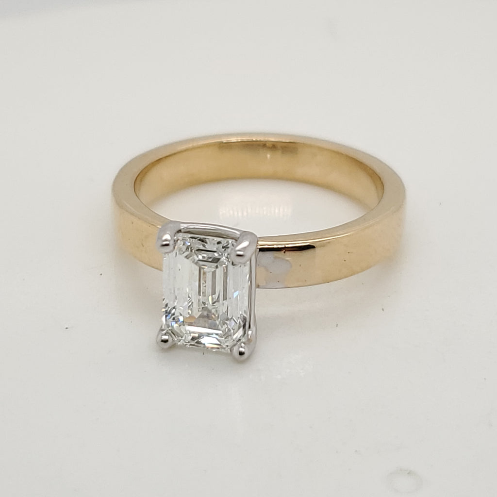 14kt Yellow Gold 1.52 Carat Emerald Cut Diamond Engagement Ring