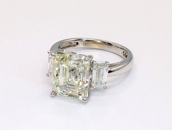 14K White Gold 4.24ct Emerald Cut Diamond 3-Stone Engagement Ring