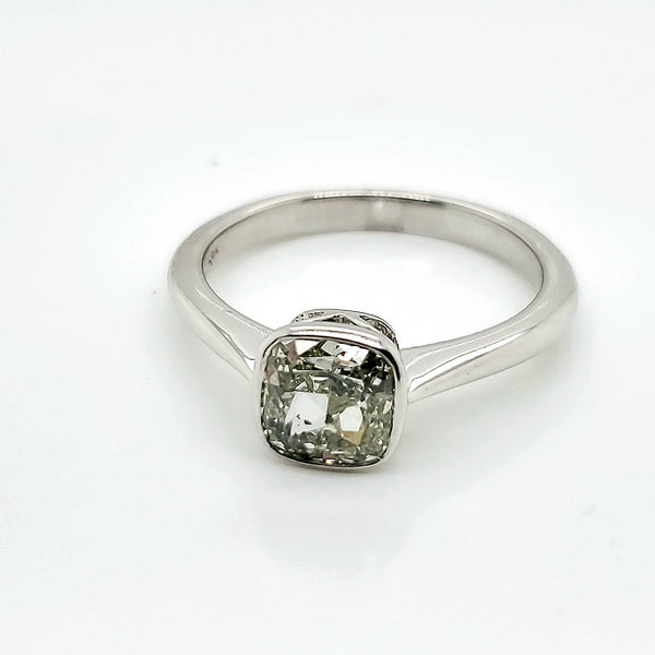 1.01 carat bezel set cushion cut diamond engagement ring