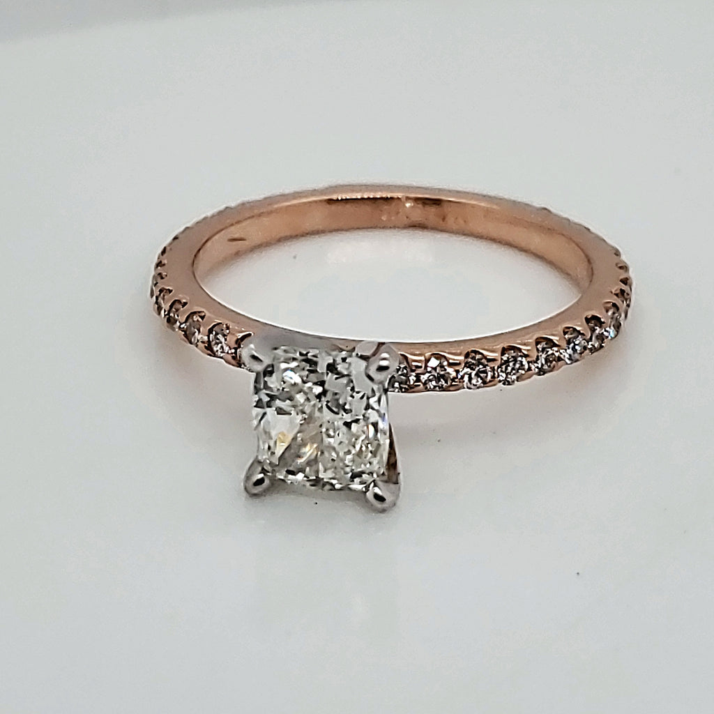 14kt Rose Gold 1.01 Carat Cushion Cut Diamond Engagement Ring