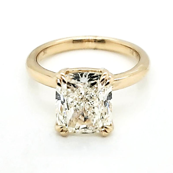 14Kt Yellow Gold 4.01 Carat Cushion Cut Diamond Solitaire Engagement Ring