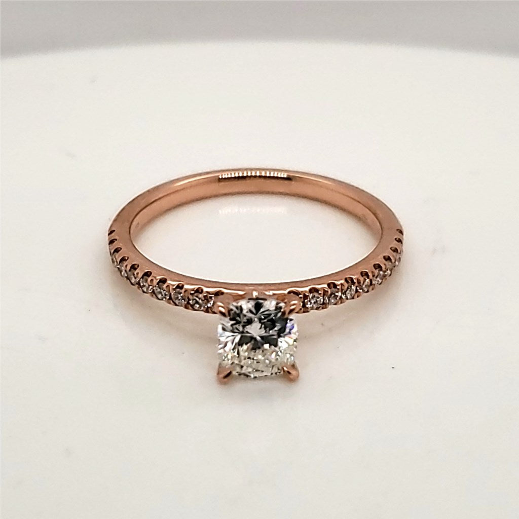 14kt Rose Gold .83 Carat Cushion Cut Diamond Engagement Ring