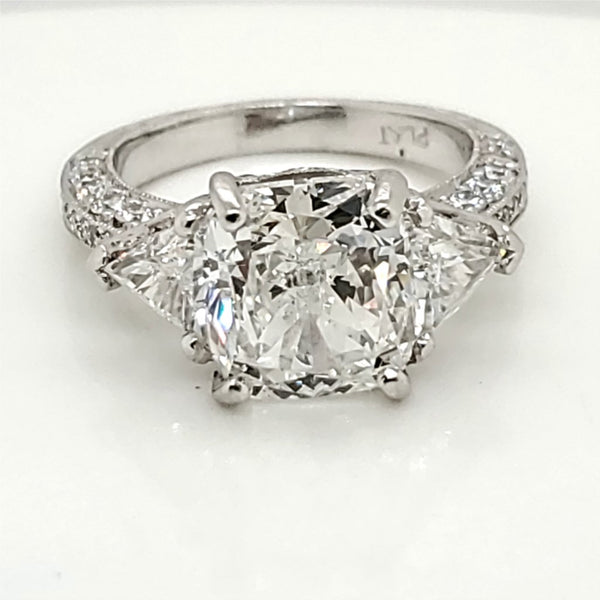 Platinum 4.02 Carat Cushion Cut Diamond Engagement Ring