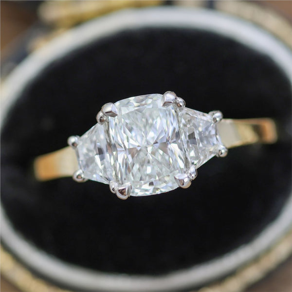 18kt yellow gold and platinum 1.24ct cushion diamond GIA engagement ring