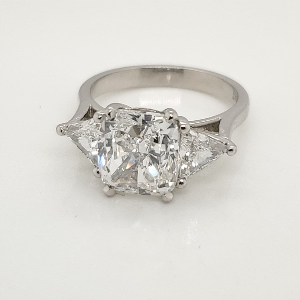 Platinum 4.02 Carat Cushion Cut Diamond Engagement Ring