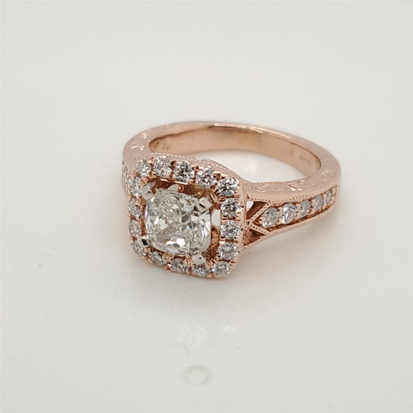 14kt Rose Gold 1.01 Carat Cushion Cut Diamond Engagement Ring