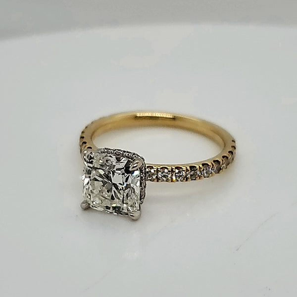 18kt Yellow Gold 1.80 Carat Cushion Cut Diamond Engagement Ring