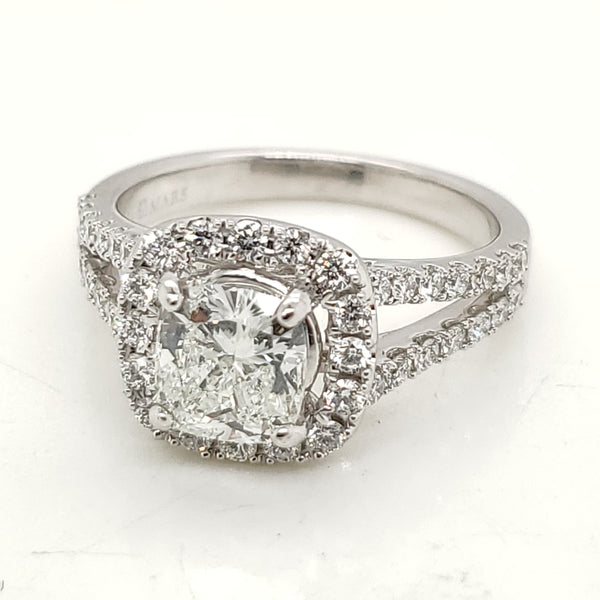 14kt White Gold 1.26 Carat Cushion Cut Diamond Engagement Ring