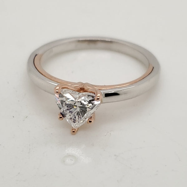 14kt White and Rose Gold .83 Carat Heart Shaped Diamond Engagement Ring