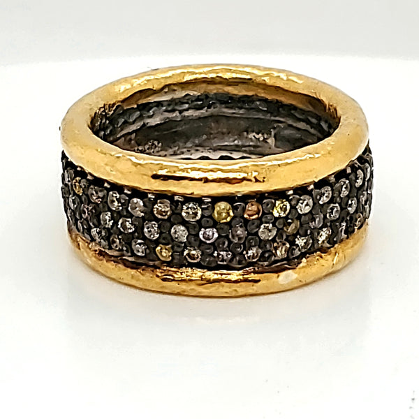 24kt yellow gold and black anodized silver diamond band