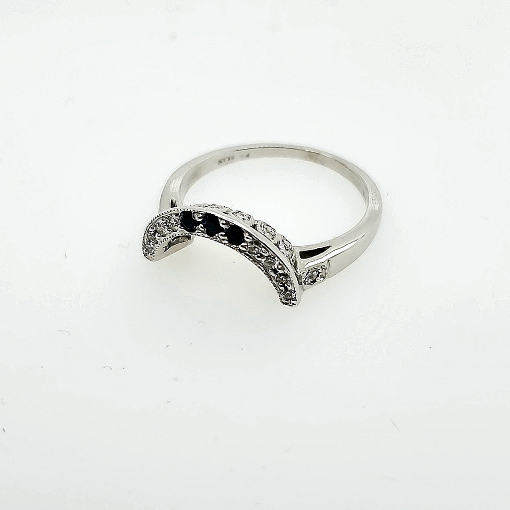 14kt white gold diamond and sapphire curved band