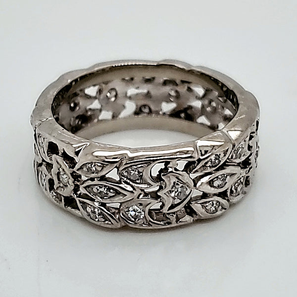 Vintage 14kt White Gold and Diamond Wide Eternity Wedding band