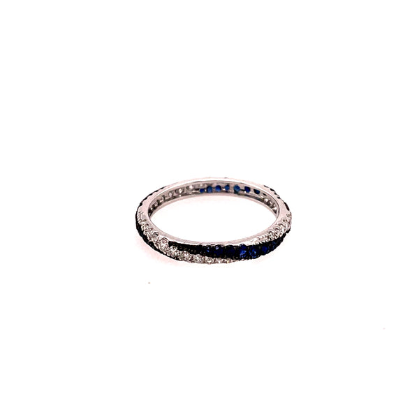 14Kt White Gold Sapphire And Diamond Stackable band