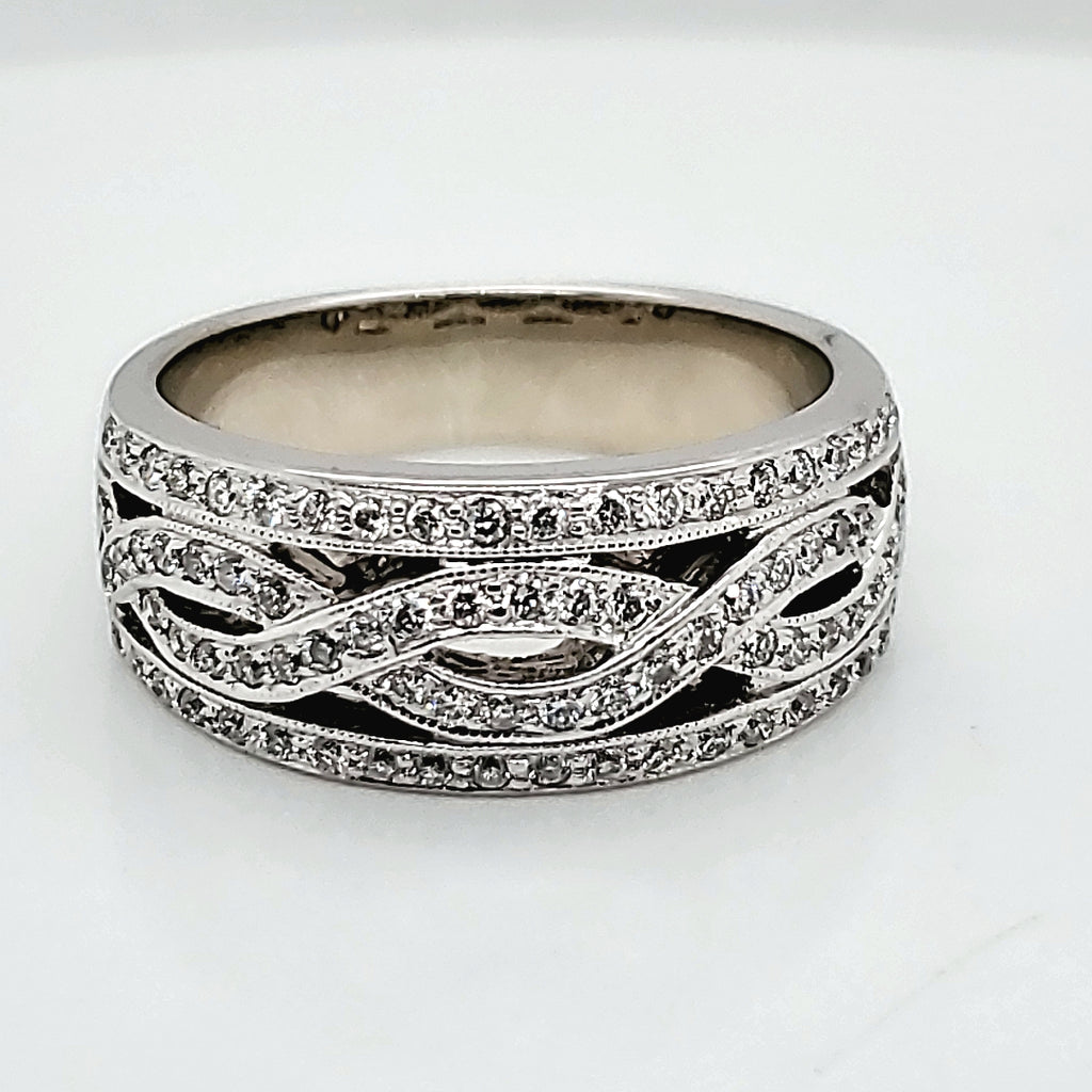 14Kt White Gold And Diamond Wide Band