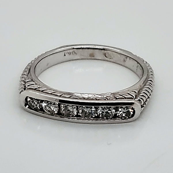 14kt White Gold Engraved Diamond Wedding Band