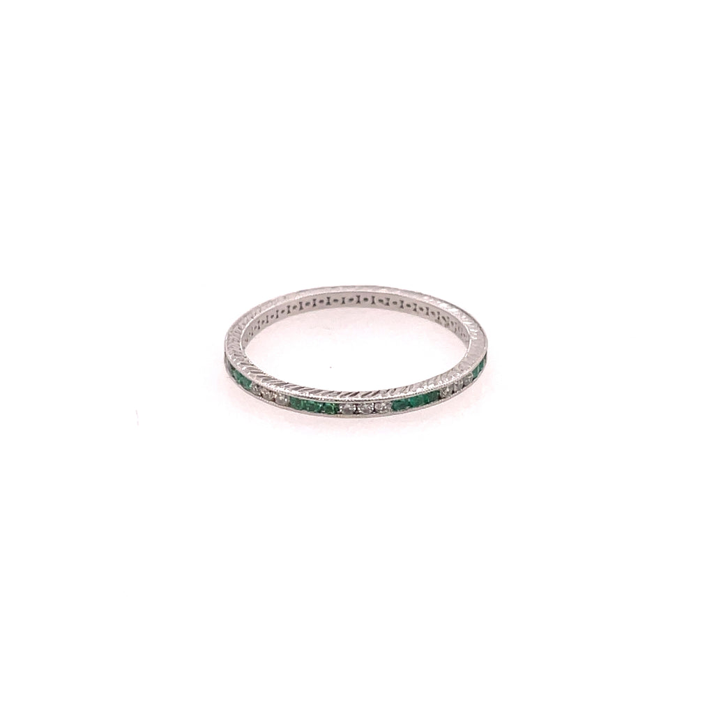 14Kt White Gold Emerald And Diamond Eternity Band