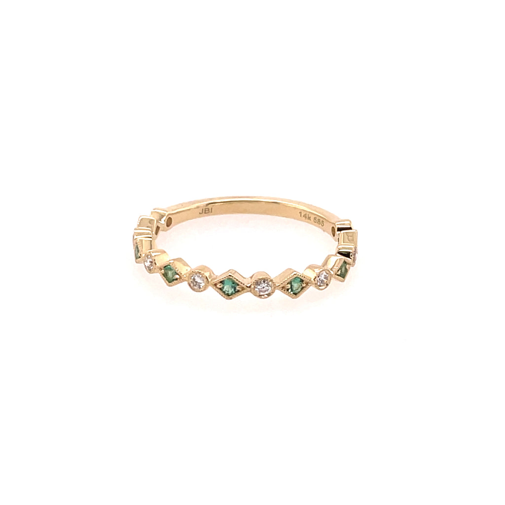 14kt Yellow Gold Emerald And Diamond Band