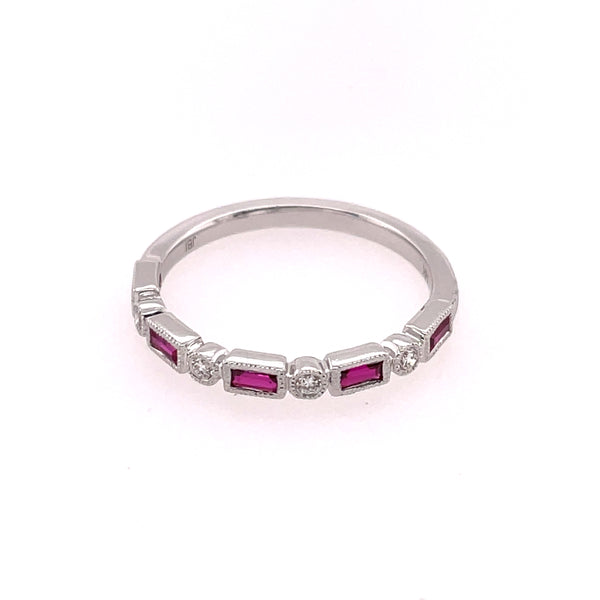 14kt White Gold Ruby And Diamond Stackable Band