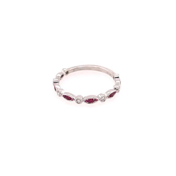 14kt White Gold Ruby And Diamond Stackable Band