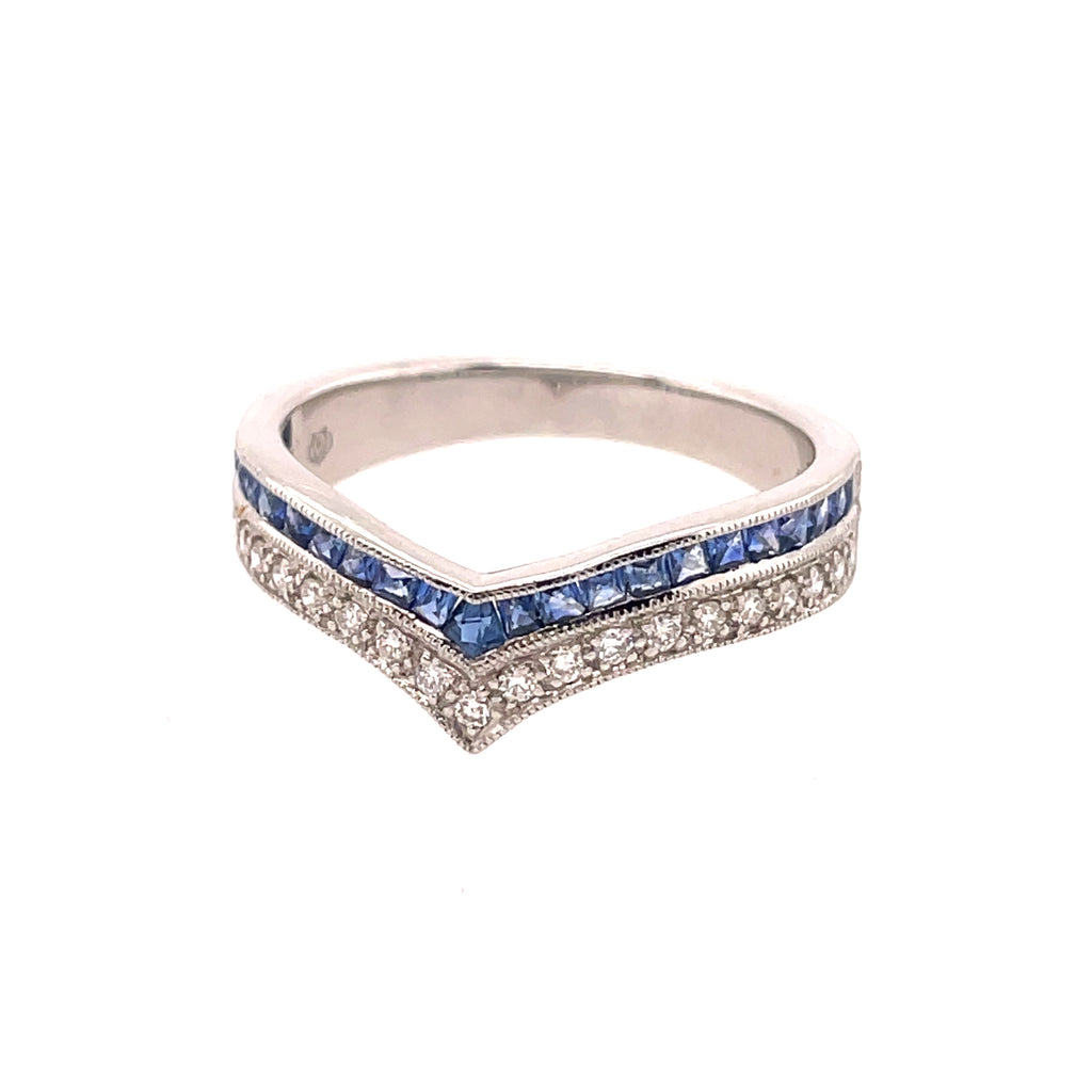 Platinum Sapphire And Diamond Curved Stackable Band