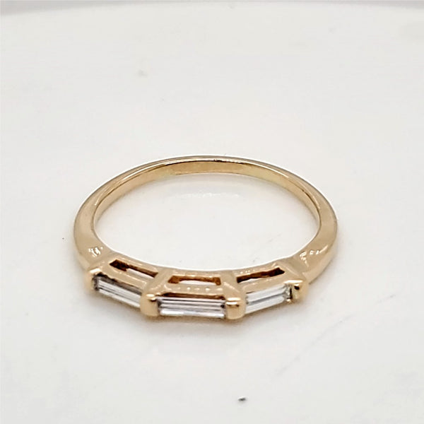 14kt Yellow gold three Baguette Diamond Wedding Band