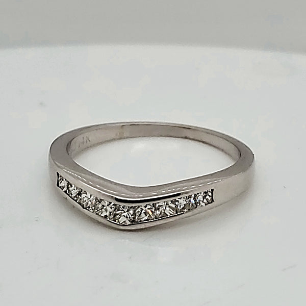 14kt White Gold Curved Channel Set Princess Cut Diamond Wedding Band