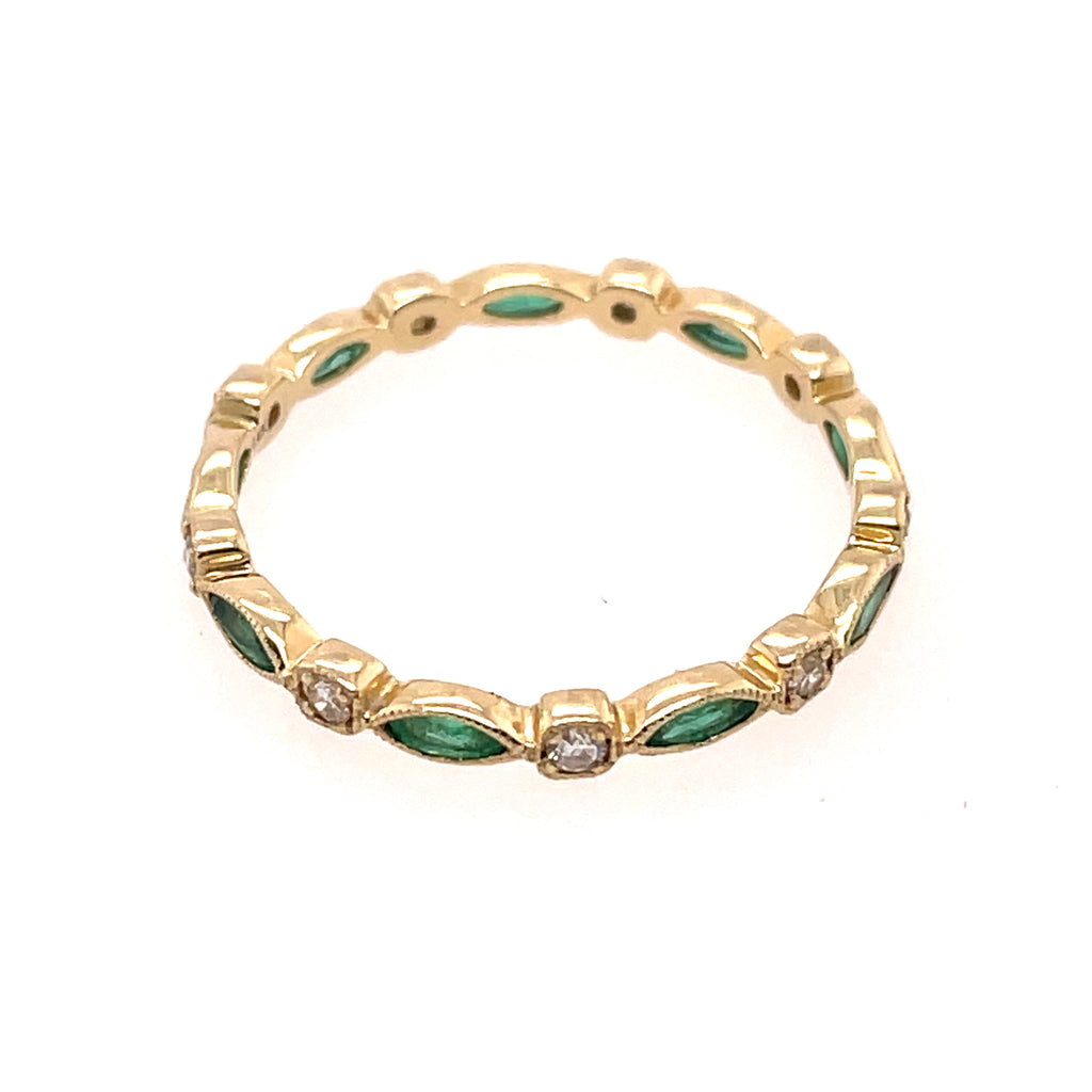 14kt Yellow Gold Eternity Emerald And Diamond Stackable Band