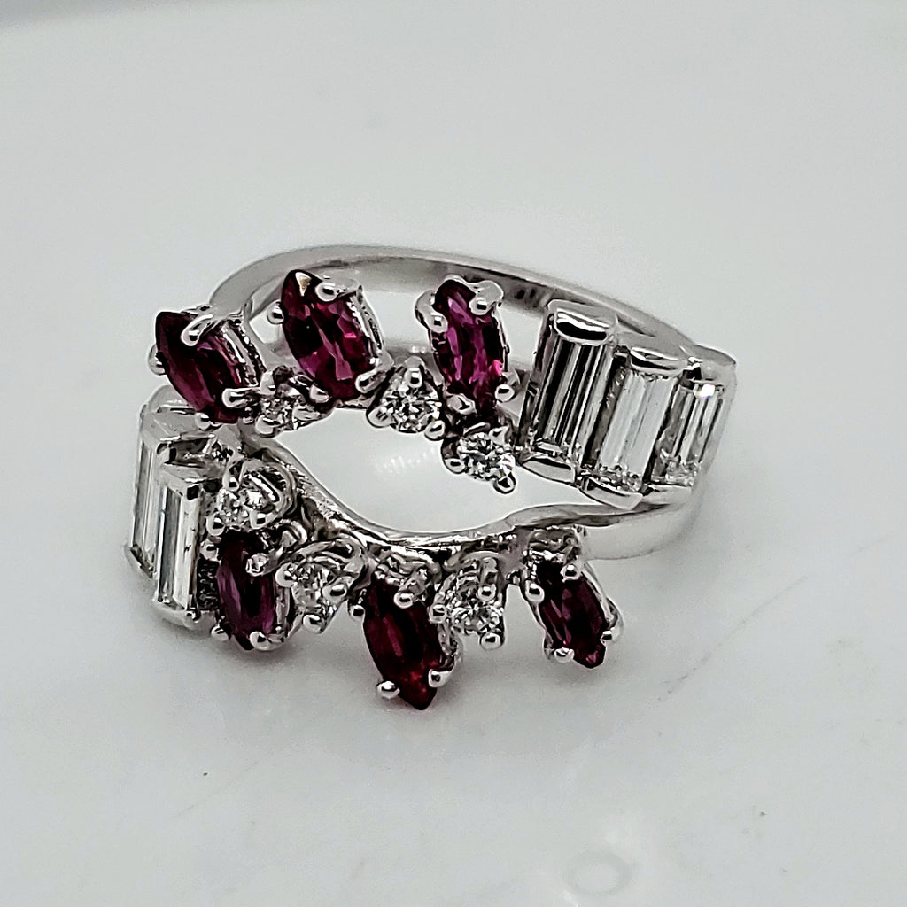 14kt White Gold Diamond & Ruby Ring Guard