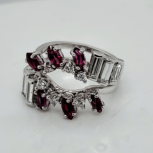 14kt White Gold Diamond & Ruby Ring Guard