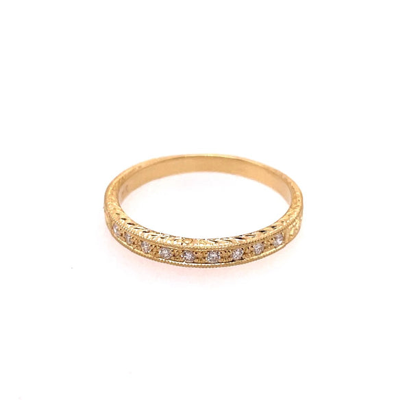 18kt Yellow Gold Engraved Diamond Wedding Band