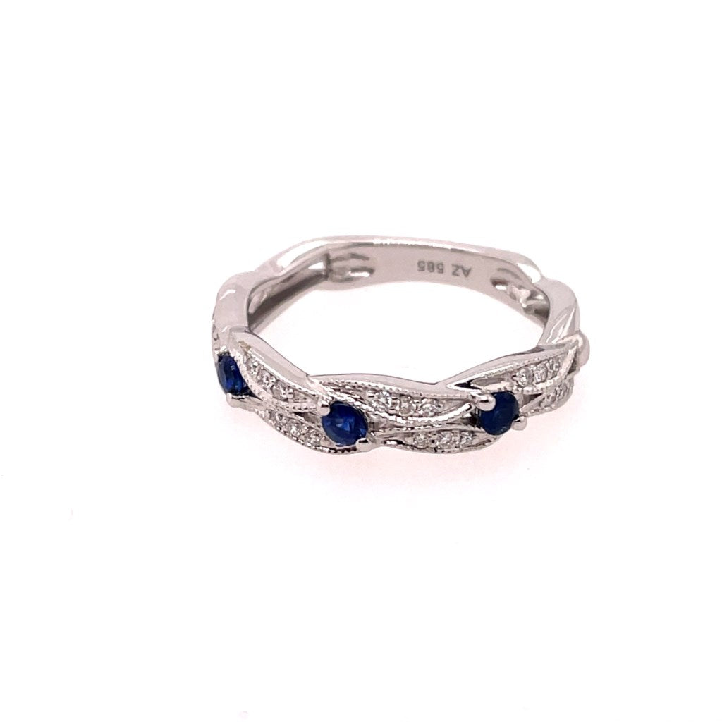 14kt White Gold Sapphire And Diamond Stackable Band
