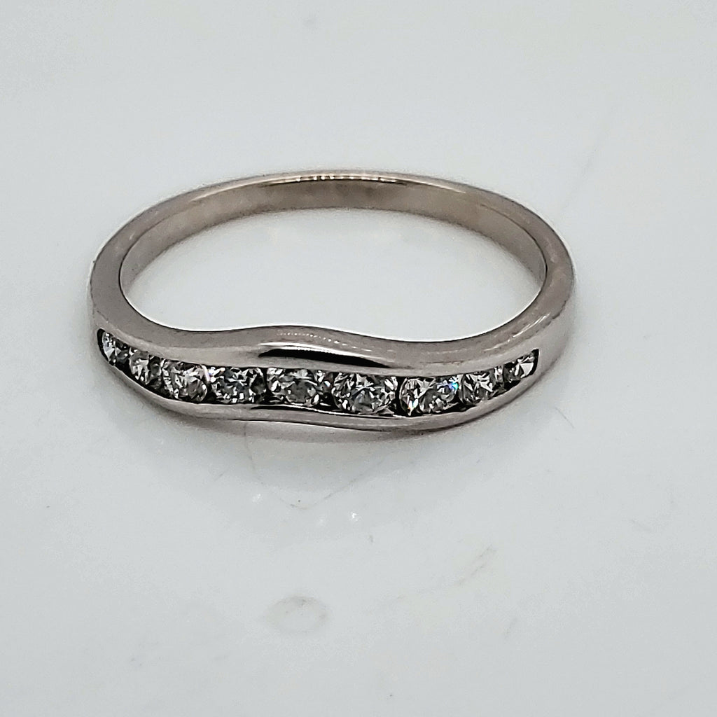 14kt White gold Curved Diamond Wedding Band