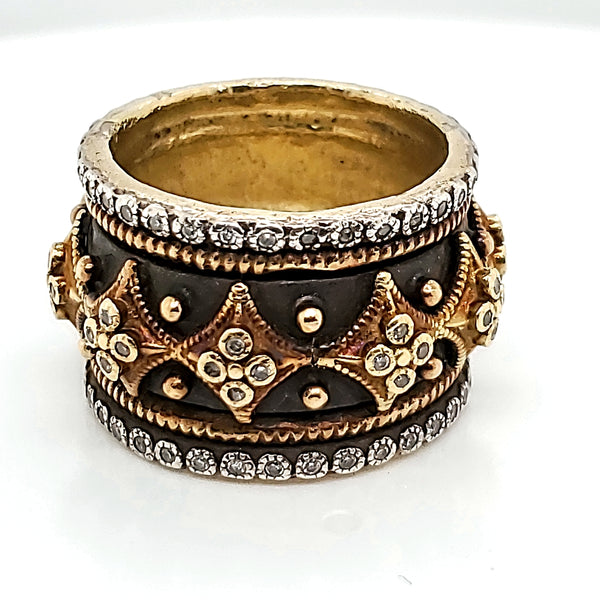 Designer Vermeil and 18kt Yellow Gold Diamond Band