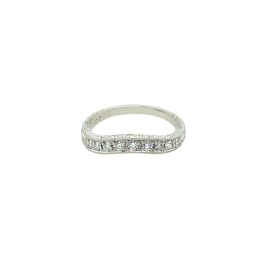 Platinum Engraved Curved Diamond Wedding Band