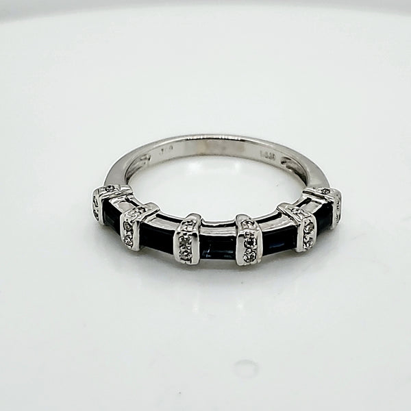 White Gold Diamond And Sapphire Stackable Band