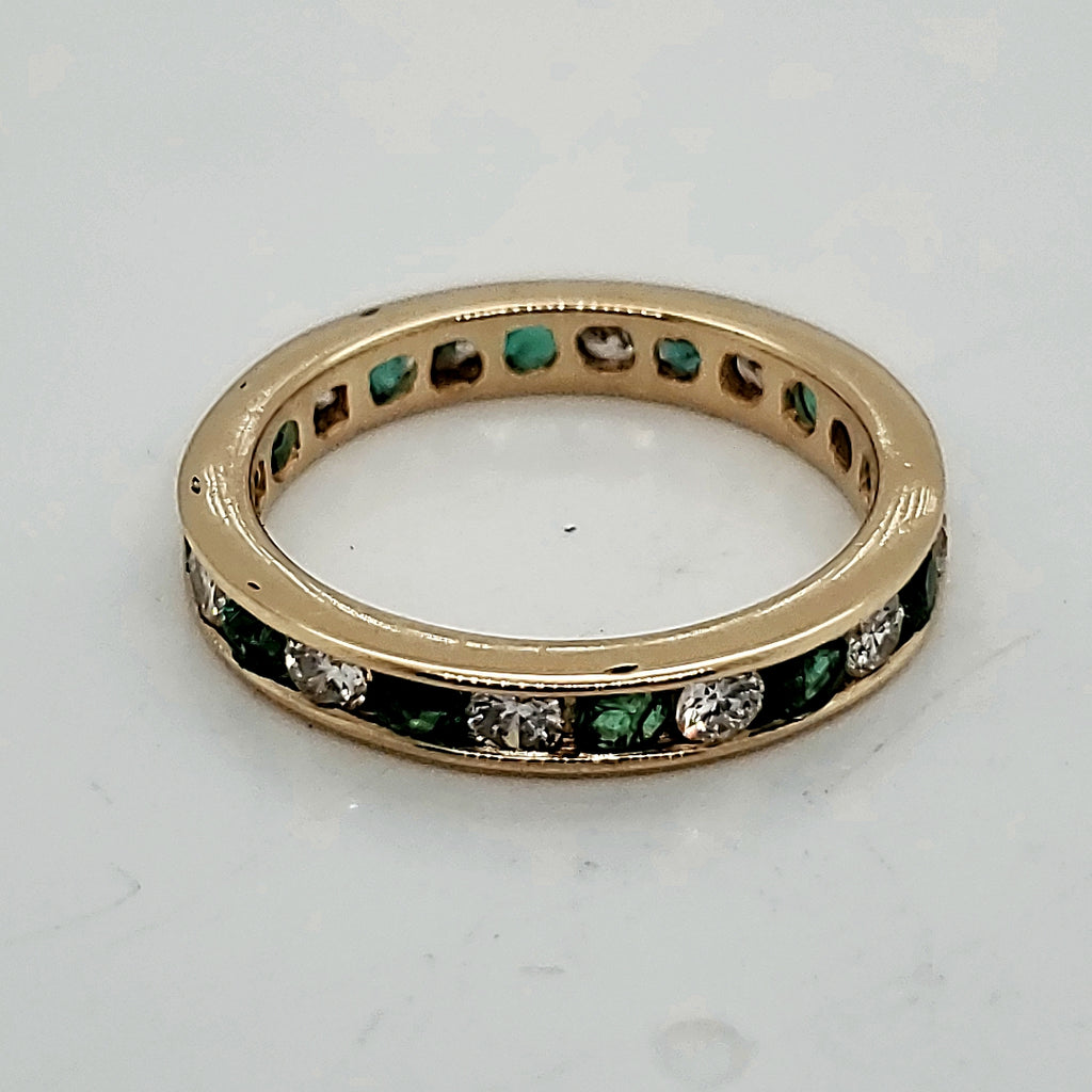 14kt Yellow Gold Emerald and Diamond Wedding Band