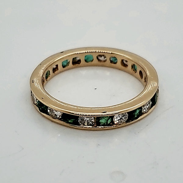 14kt Yellow Gold Emerald and Diamond Wedding Band