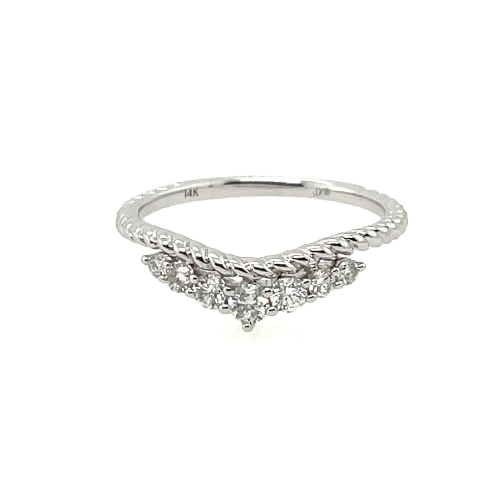 14kt White Gold Curved Diamond Stackable Band