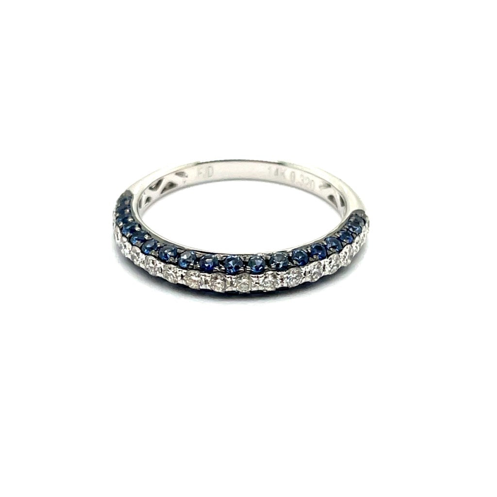 14kt White Gold Three Sided Sapphire And Diamond Stackable Band