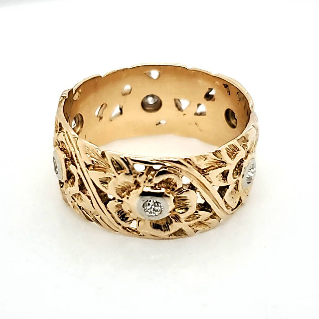 Antique Art Nouveau 14Kt Yellow Gold and Diamond Band