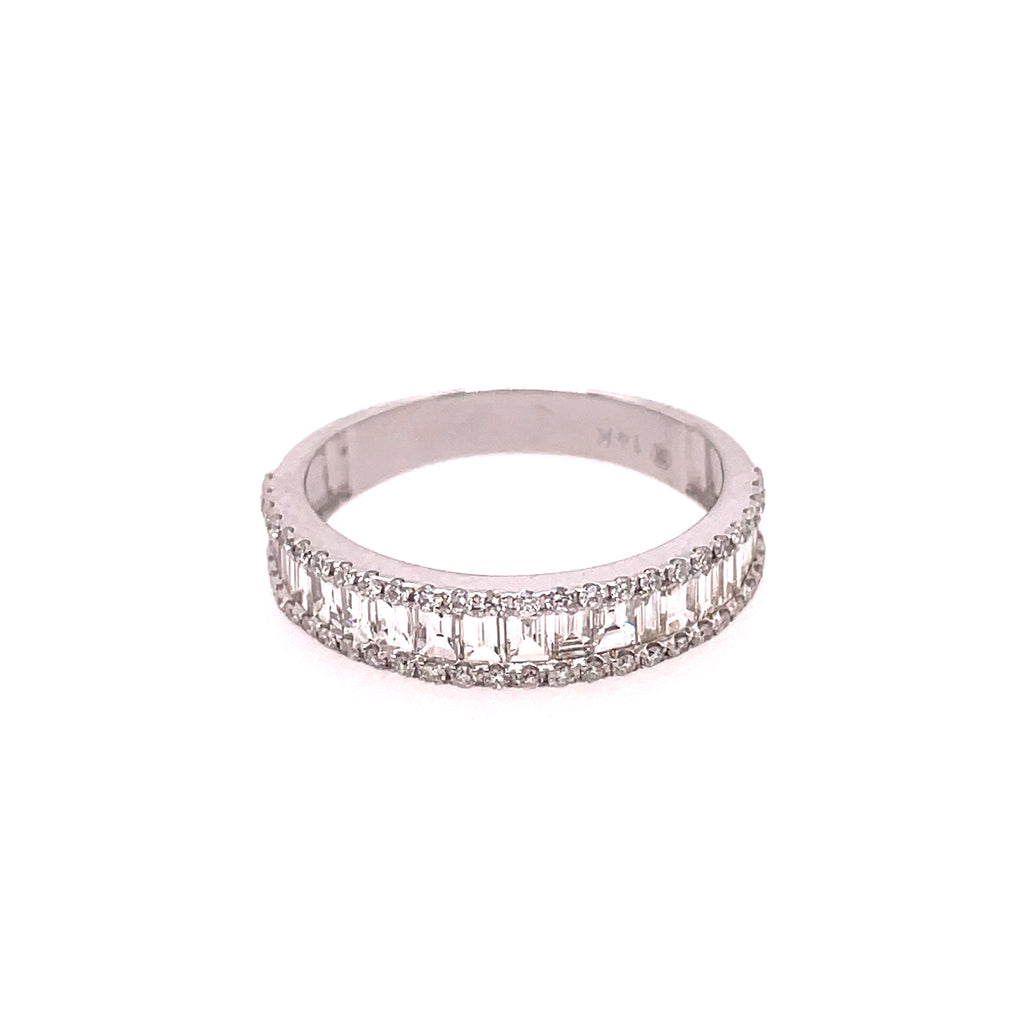 14kt White Gold Baguette And Round Diamond Band