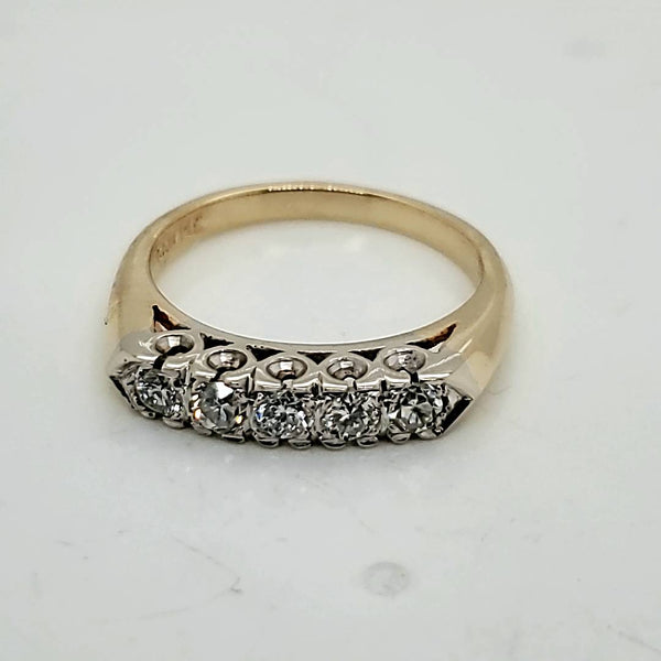 Vintage 14Kt Yellow And White Gold And Diamond Fishtail Style Wedding Band