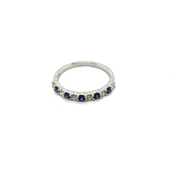 14kt White Gold Sapphire And Dimaond Stackable Wedding Band Sz 6.5