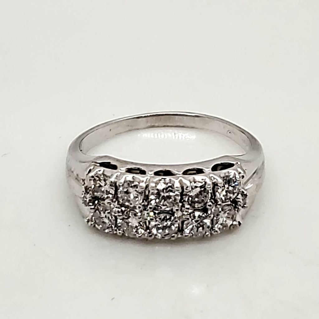 Vintage 14kt White Gold Double Row Diamond Band