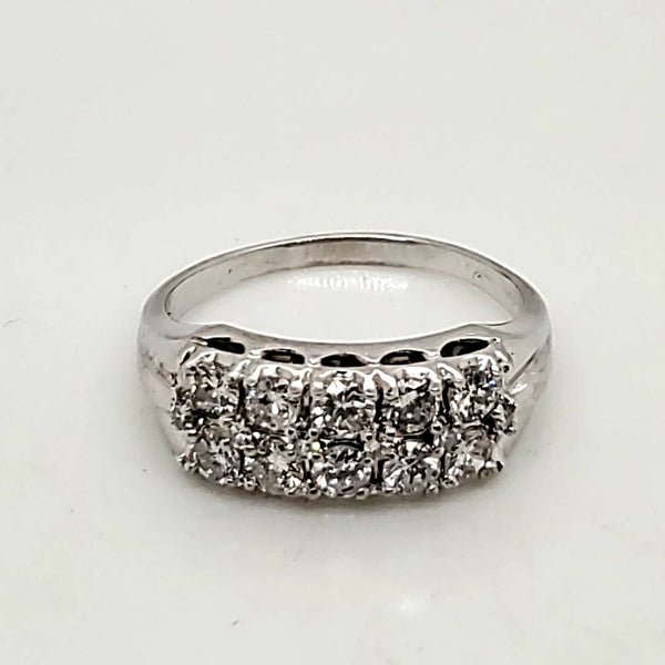 Vintage 14kt White Gold Double Row Diamond Band