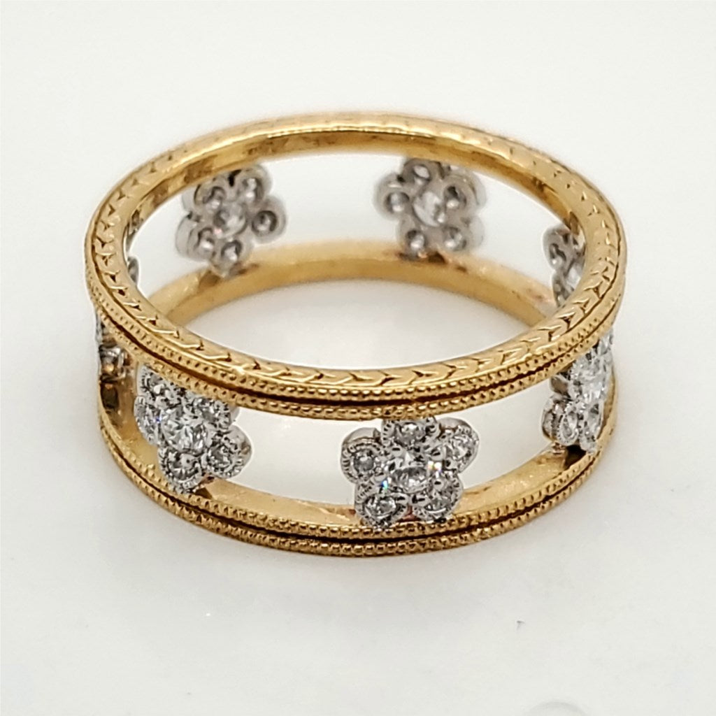 Cathy Waterman 22kt Yellow Gold  and Platinum Double Millgrain Diamond Flower Band