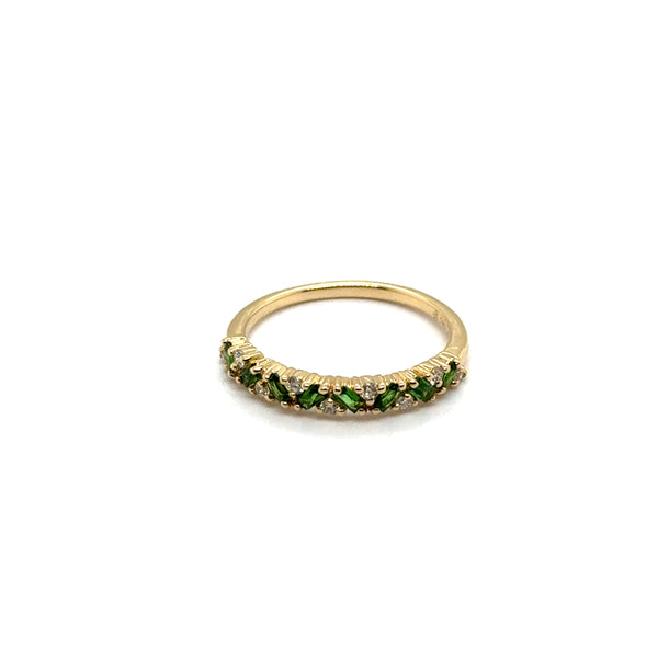 14kt Yellow Gold Alternating Tsavorite And Diamond Stackable Band