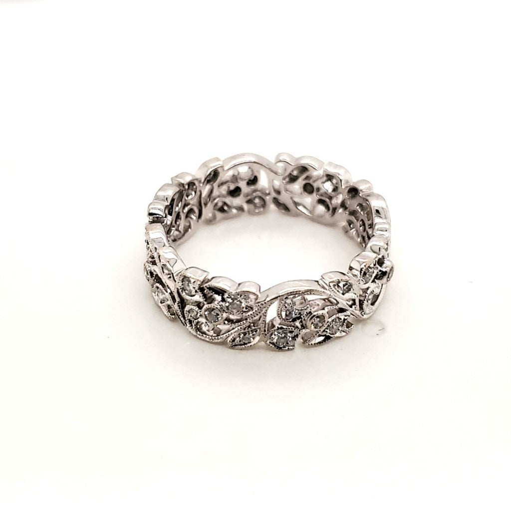 18kt White Gold and Diamond Vine Motif Eternity Band